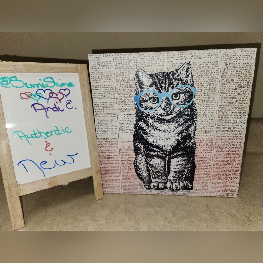 Arauco Cool Cat w/ Blue Glasses 10.25" x 10.25" Canvas Print ~ NWT